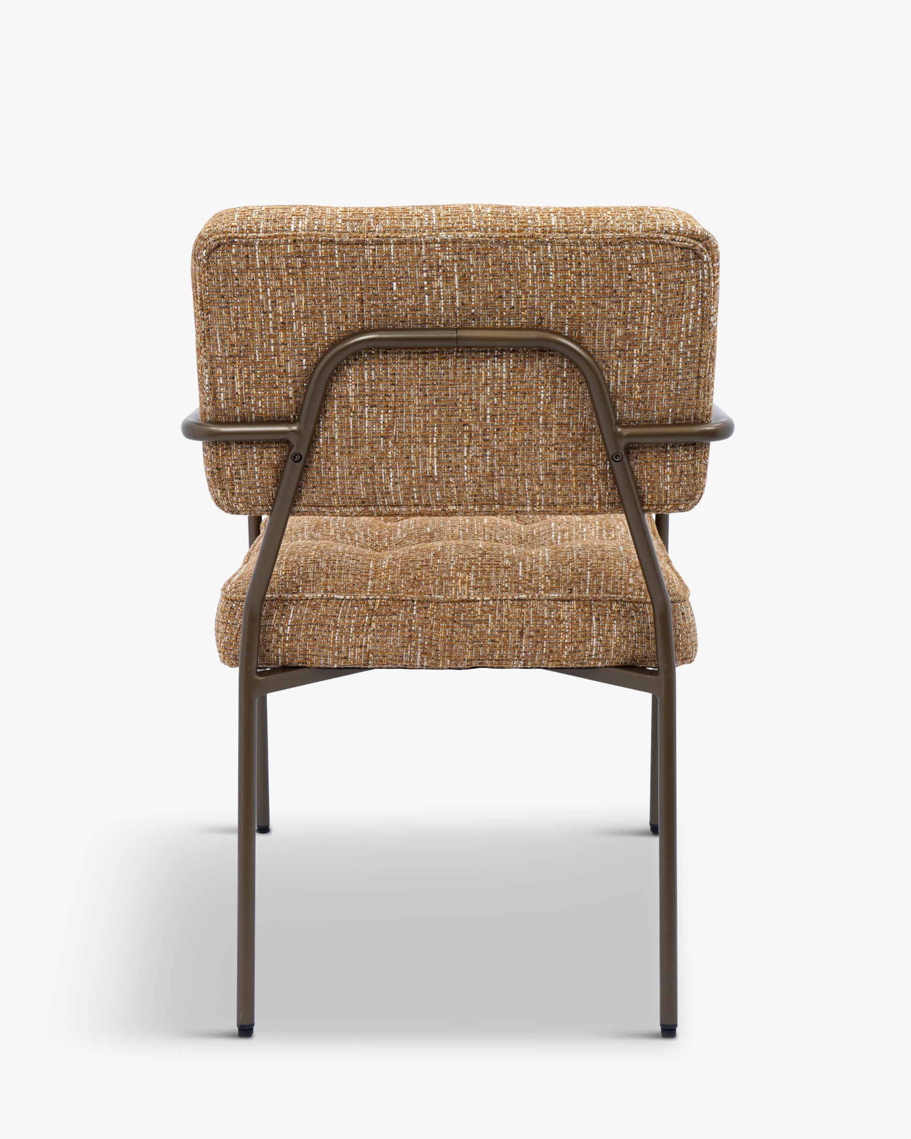 Fauteuil Rétro Années 70 en Tissu et Bronze avec Boutons Graphiques et Accoudoirs Épurés Salon et Salle à Manger