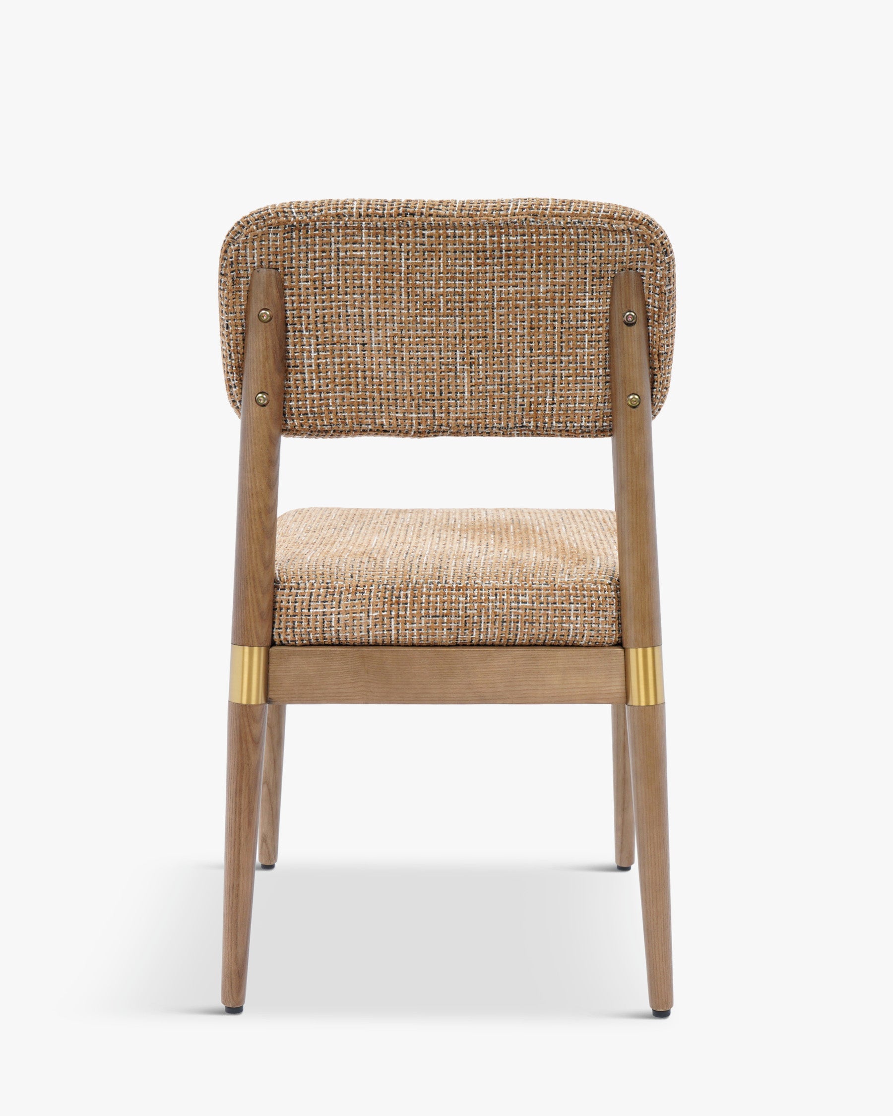 Chaise en tweed artisanal et frêne massif avec détails en laiton et utilisation polyvalente salon, bureau et professionnel