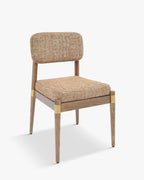 Chaise en tweed artisanal et frêne massif avec détails en laiton et utilisation polyvalente salon, bureau et professionnel