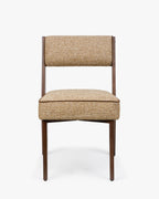 Chaise moderniste des années 70 en frêne massif et tissu avec ressorts ensachés et finition noyer pour salon et salle à manger