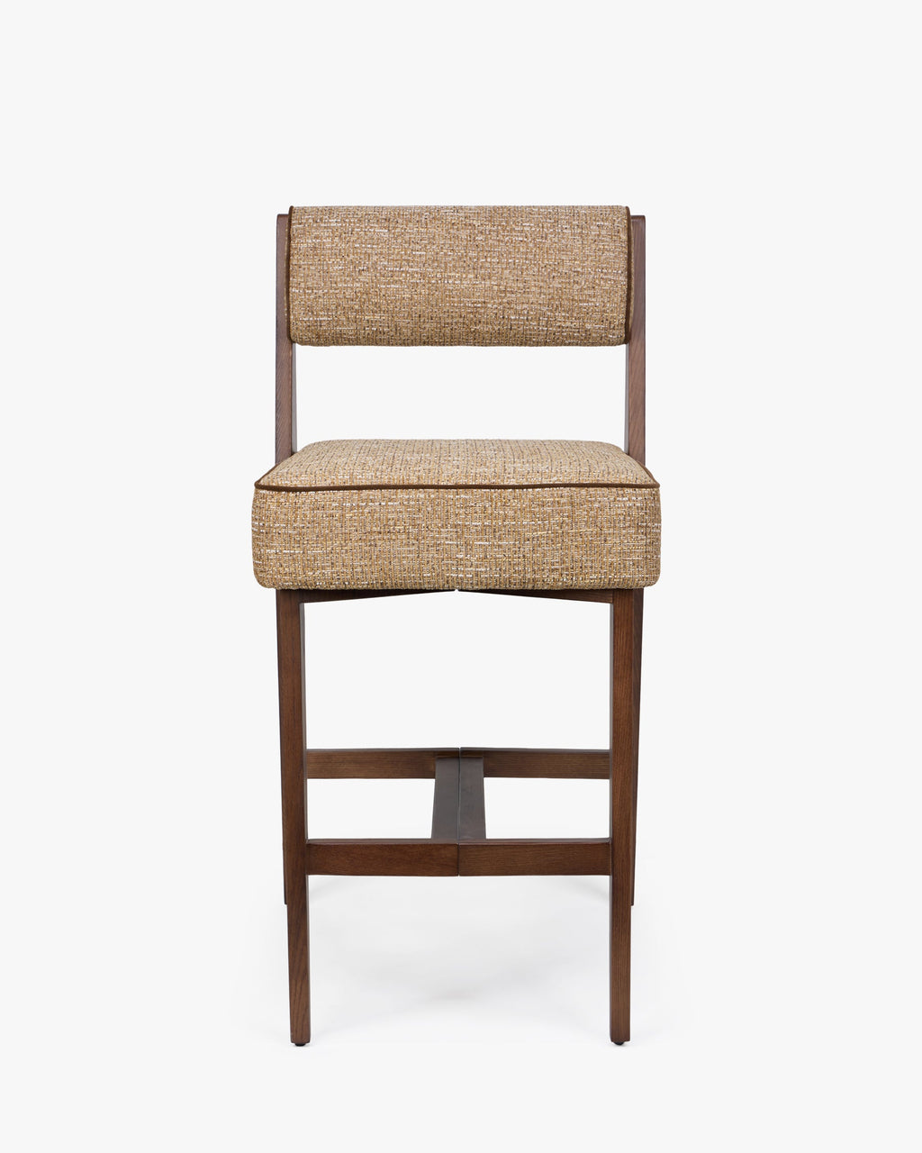 Tabouret de bar moderniste des années 70 en frêne massif avec ressorts ensachés et finition noyer pour bar et cuisine