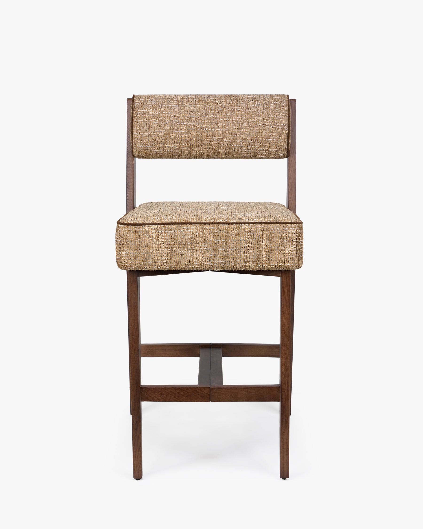 Tabouret de bar moderniste des années 70 en frêne massif avec ressorts ensachés et finition noyer pour bar et cuisine