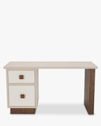 Bureau Graphic laqué et frêne noyer avec relief demi-rond et contraste sable/coquille d'œuf pour bureau à domicile