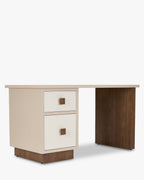 Bureau Graphic laqué et frêne noyer avec relief demi-rond et contraste sable/coquille d'œuf pour bureau à domicile