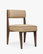 Chaise moderniste des années 70 en frêne massif et tissu avec ressorts ensachés et finition noyer pour salon et salle à manger