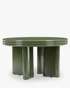 Table basse sculpturales laquée kaki avec base ovale et détails de bord demi-rond, pour salon