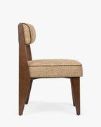 Chaise moderniste des années 70 en frêne massif et tissu avec ressorts ensachés et finition noyer pour salon et salle à manger
