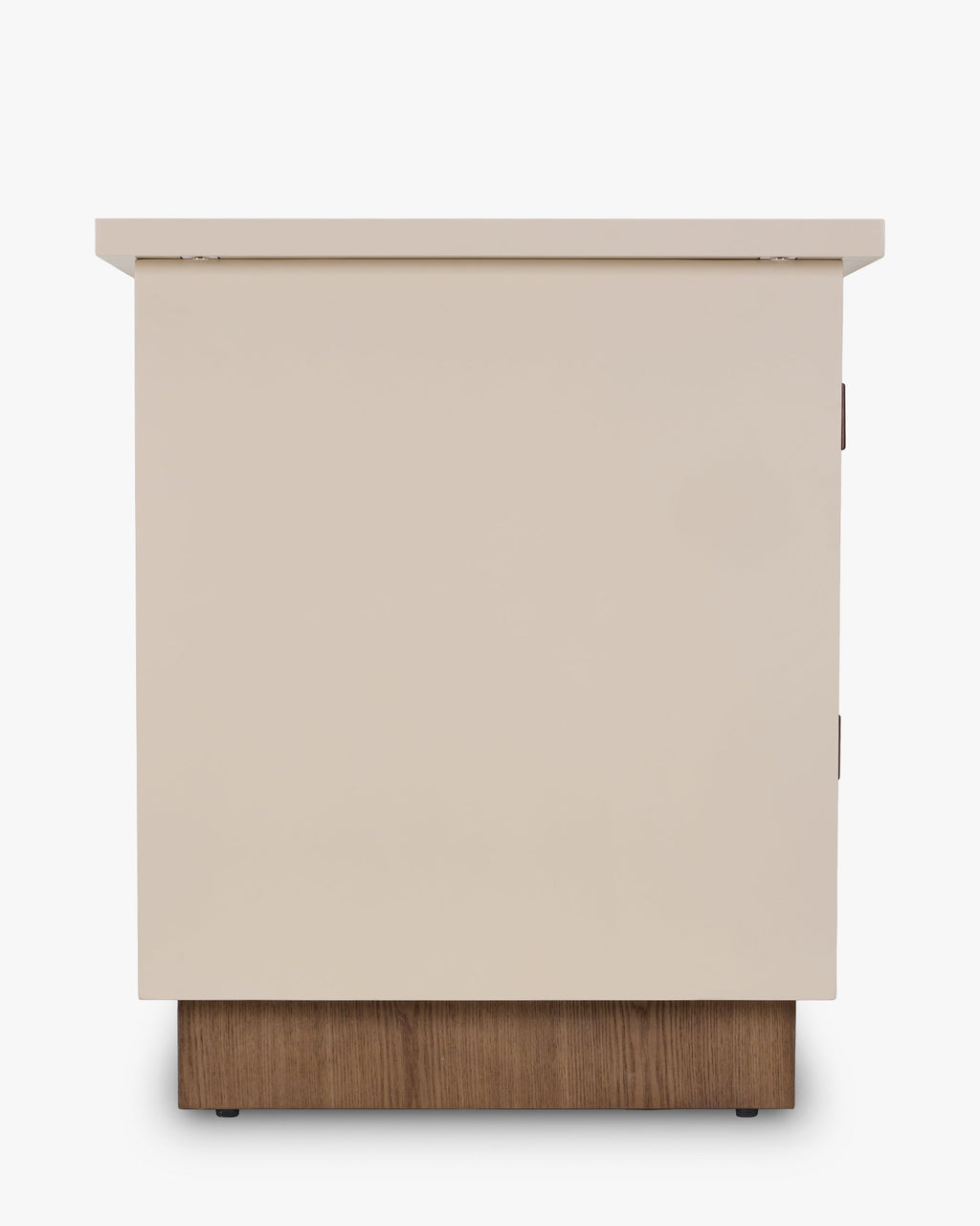 Bureau Graphic laqué et frêne noyer avec relief demi-rond et contraste sable/coquille d'œuf pour bureau à domicile