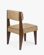 Chaise moderniste des années 70 en frêne massif et tissu avec ressorts ensachés et finition noyer pour salon et salle à manger
