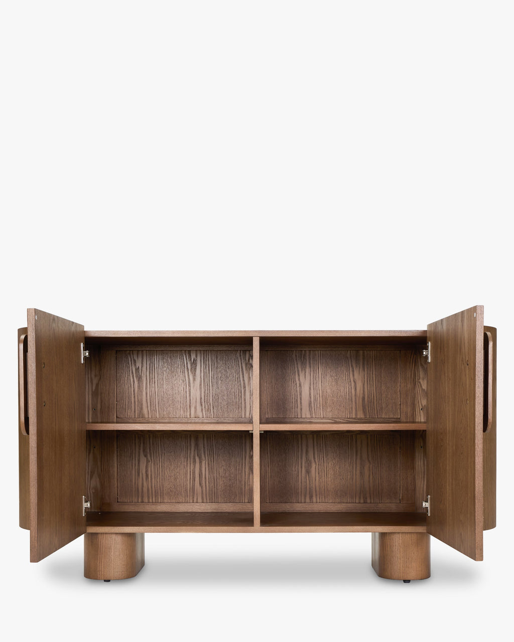 Buffet en Frêne Massif Teinté Noyer Fait Main, Motifs Sculptés Ovales et Inspiration Indonésienne, Salon & Salle à Manger