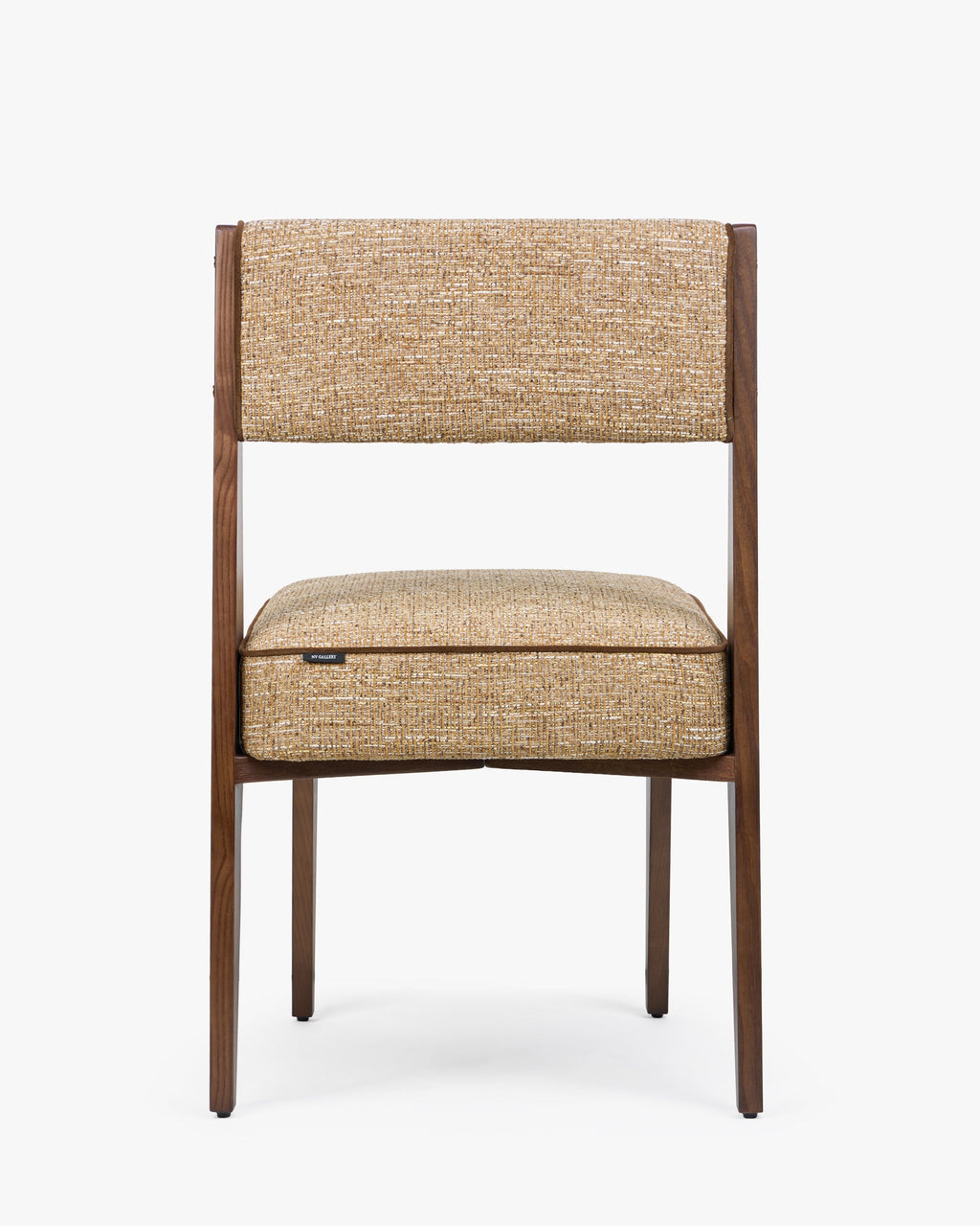 Chaise moderniste des années 70 en frêne massif et tissu avec ressorts ensachés et finition noyer pour salon et salle à manger