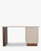 Bureau Graphic laqué et frêne noyer avec relief demi-rond et contraste sable/coquille d'œuf pour bureau à domicile
