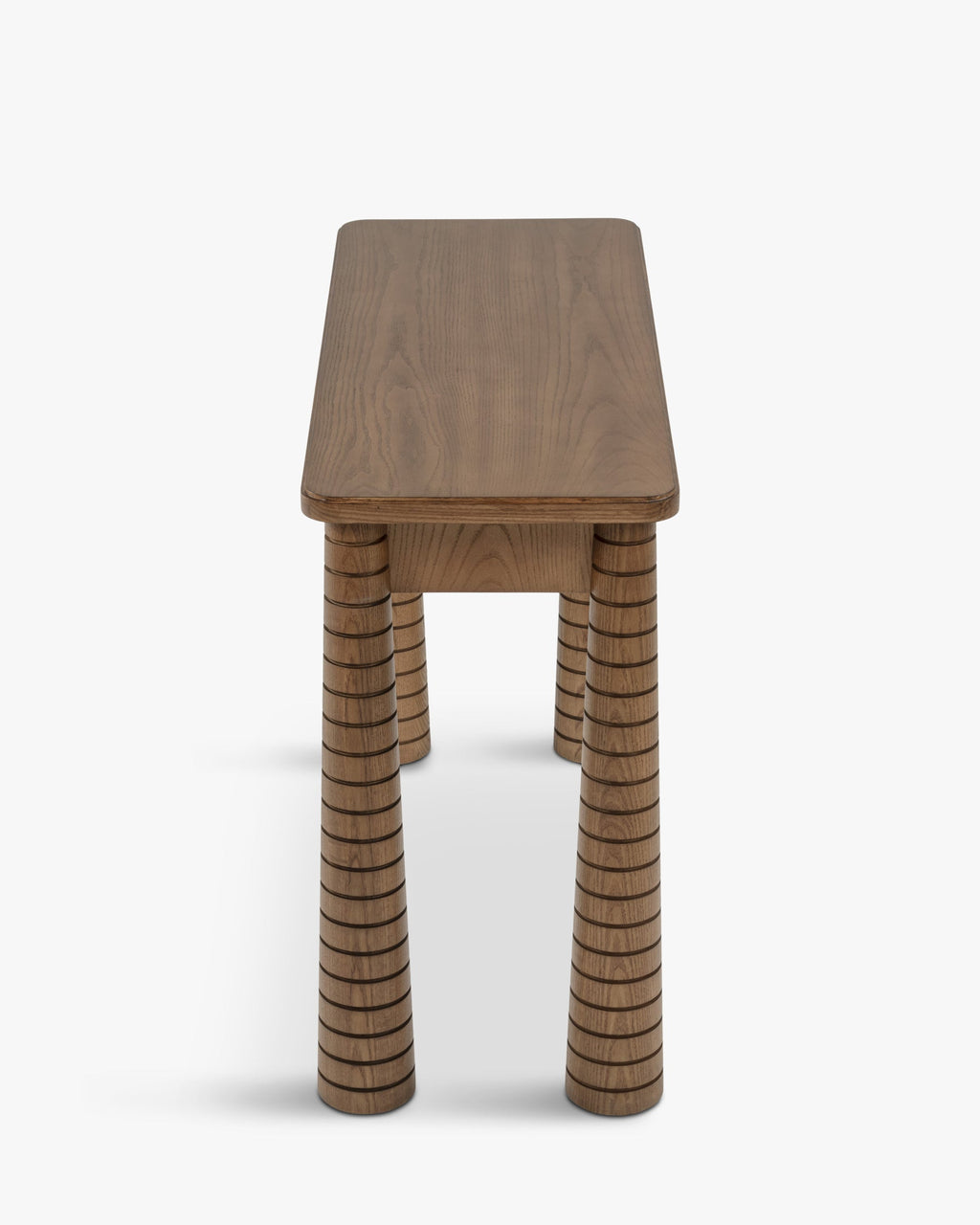 Console en frêne artisanal teinté noyer avec pieds fuselés sculptés et tiroir intégré Salon et Entrée