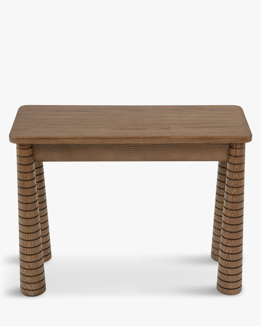Console en frêne artisanal teinté noyer avec pieds fuselés sculptés et tiroir intégré Salon et Entrée