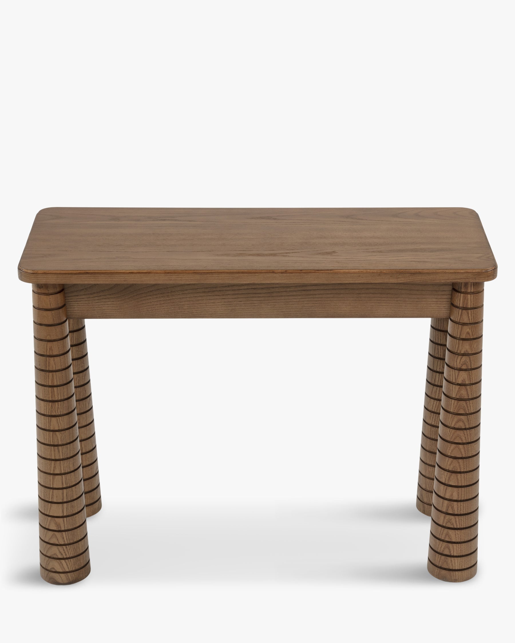 Console en frêne artisanal teinté noyer avec pieds fuselés sculptés et tiroir intégré Salon et Entrée