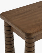 Console en frêne artisanal teinté noyer avec pieds fuselés sculptés et tiroir intégré Salon et Entrée