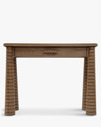Console en frêne artisanal teinté noyer avec pieds fuselés sculptés et tiroir intégré Salon et Entrée