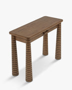 Console en frêne artisanal teinté noyer avec pieds fuselés sculptés et tiroir intégré Salon et Entrée