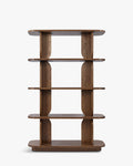 Bibliothèque rétro en bois avec design graphique et structure élégante pour salon et bureau à domicile