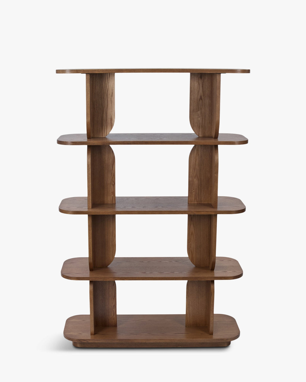 Bibliothèque rétro en bois avec design graphique et structure élégante pour salon et bureau à domicile