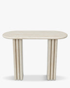 Table de salle à manger Majestic en métal d'inspiration colonne grecque et plateau minimaliste