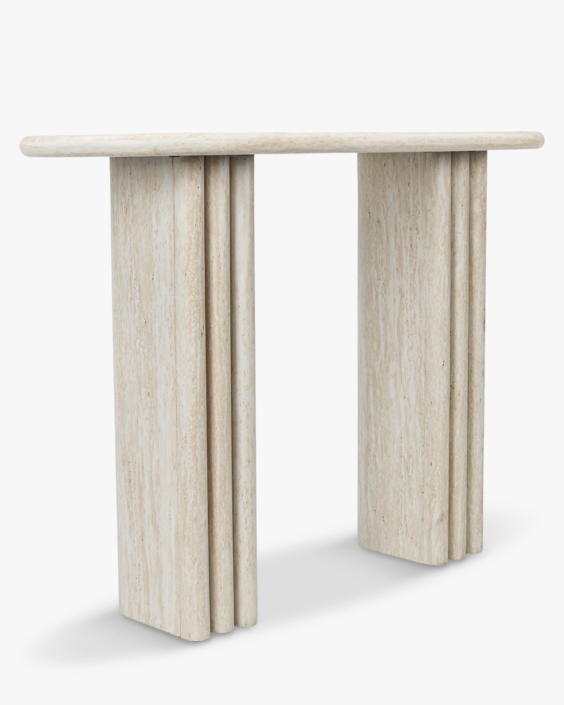 Table de salle à manger Majestic en métal d'inspiration colonne grecque et plateau minimaliste