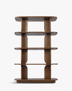 Bibliothèque rétro en bois avec design graphique et structure élégante pour salon et bureau à domicile