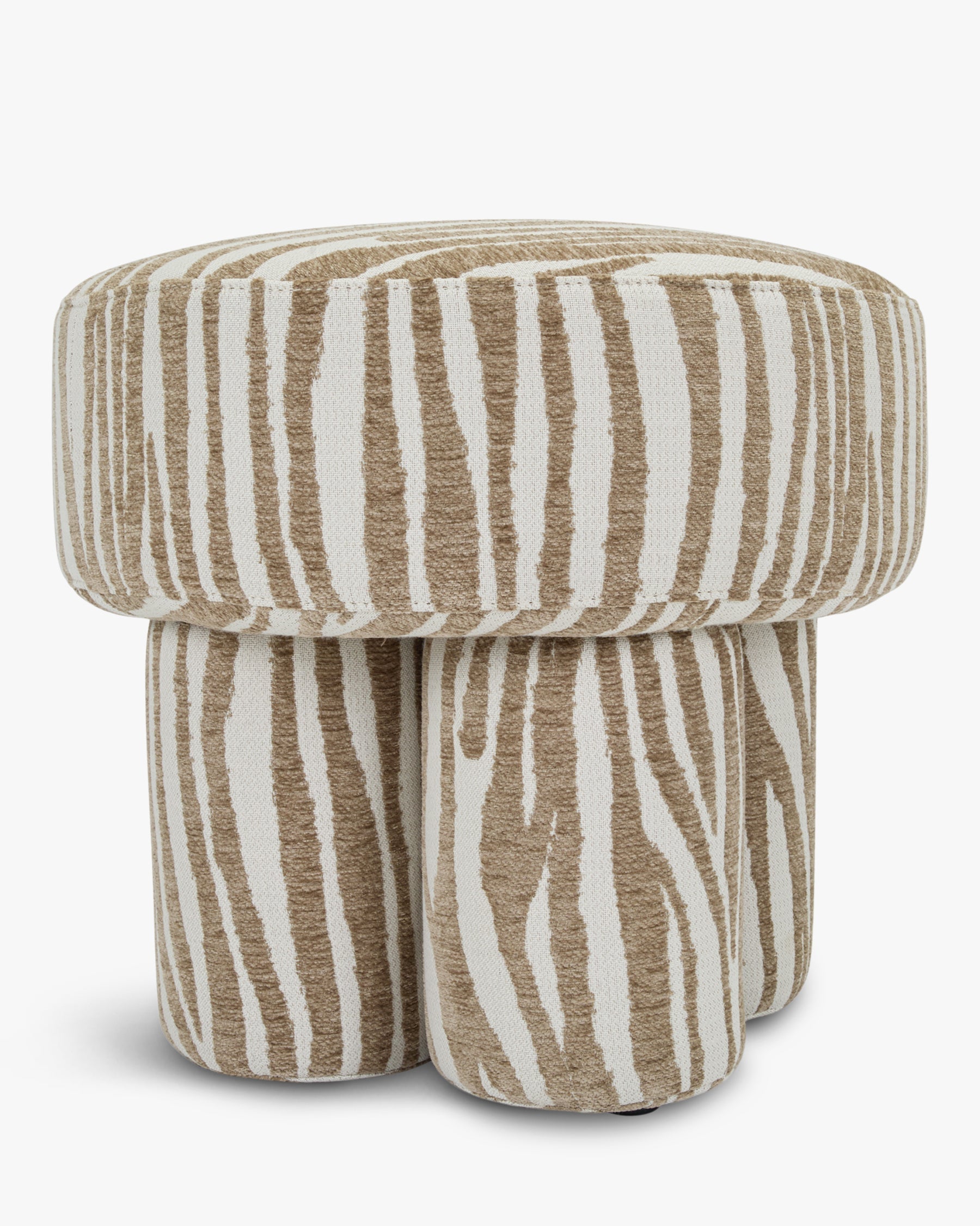 Tabouret zébré graphique en tissu, format compact, pour salon et entrée