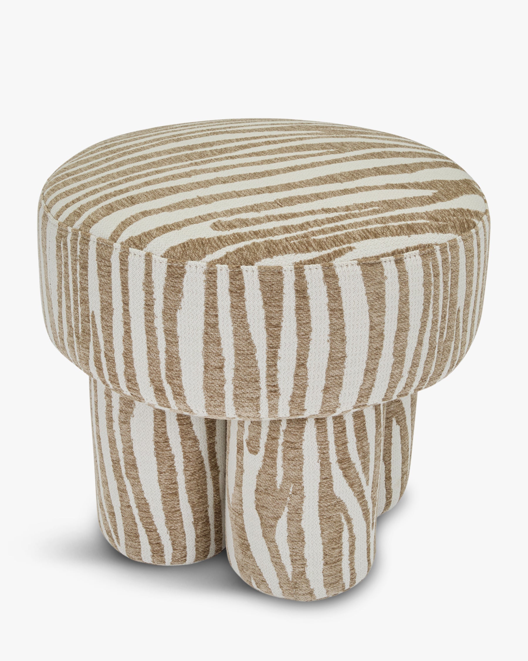 Tabouret zébré graphique en tissu, format compact, pour salon et entrée