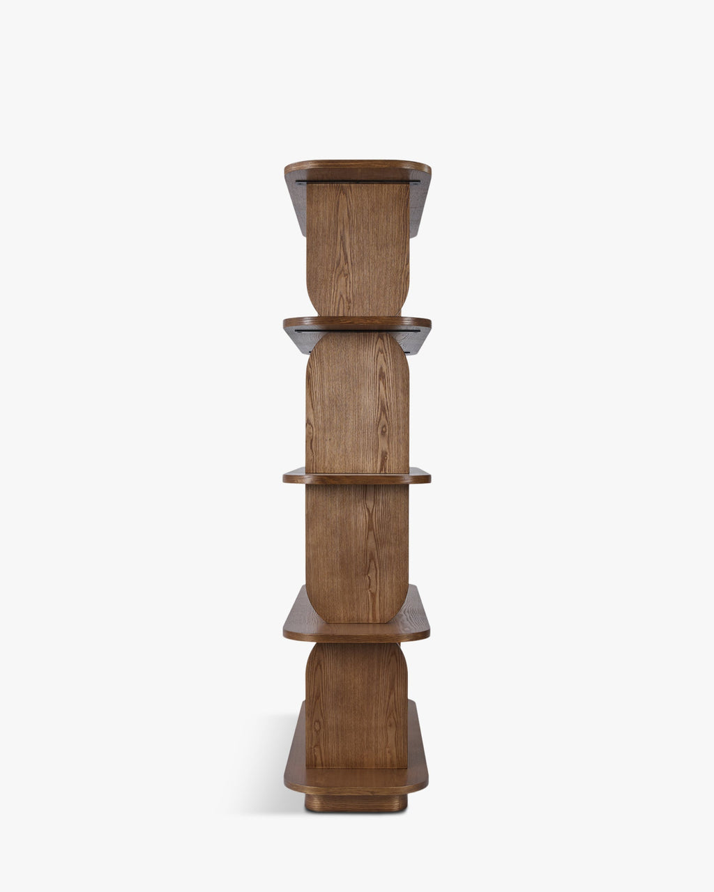Bibliothèque rétro en bois avec design graphique et structure élégante pour salon et bureau à domicile
