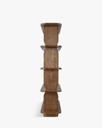 Bibliothèque rétro en bois avec design graphique et structure élégante pour salon et bureau à domicile