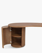 Bureau en Bois Caoutchouté Courbé en Forme de Haricot avec Rangement Discret et Design Élégant pour Bureau à Domicile