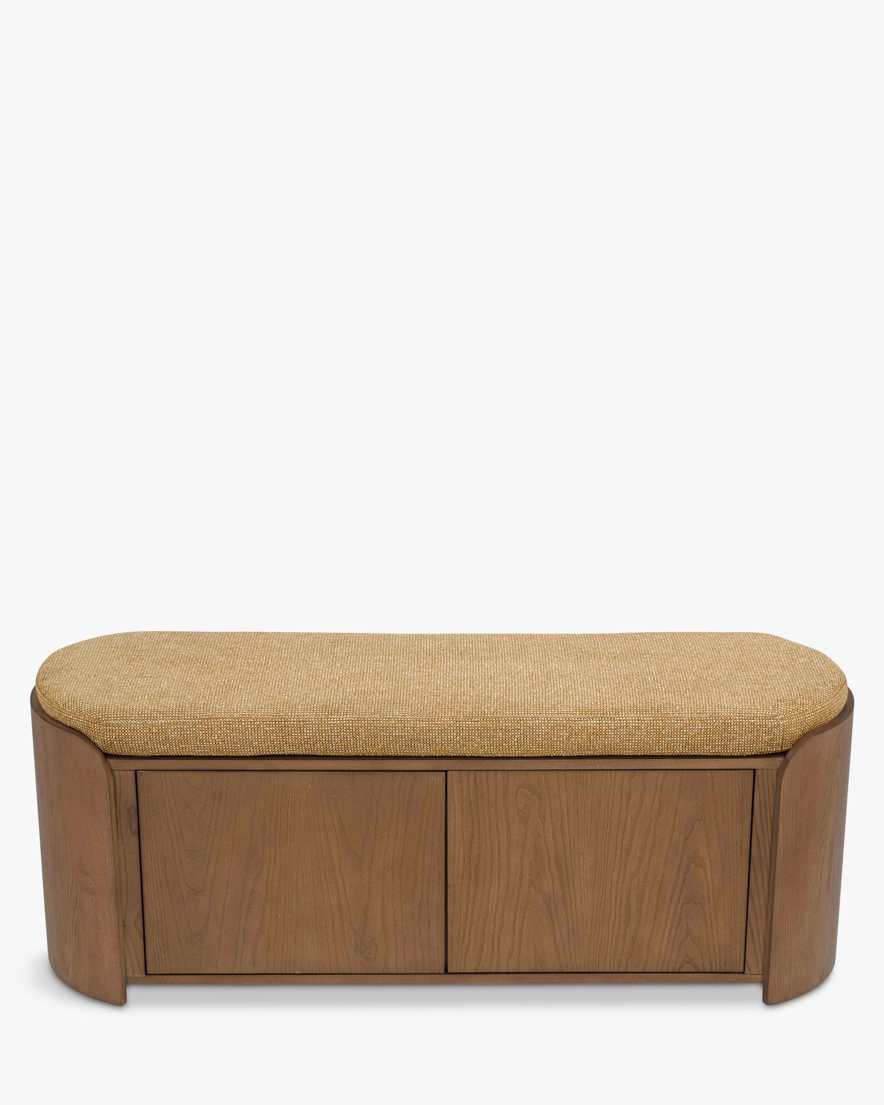 Banc en tissu moderne avec design arrondi et matériaux de qualité pour chambre et entrée